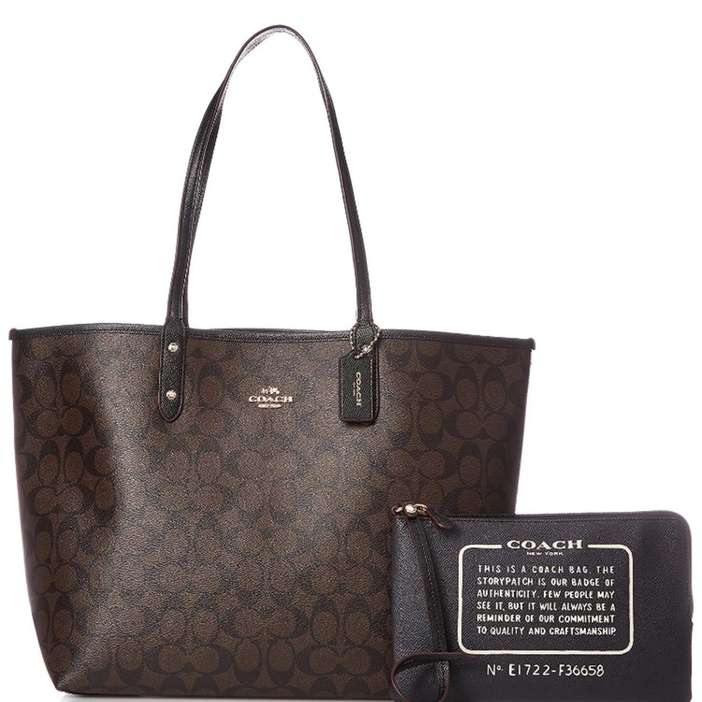 New coach logo large brown reversible tote handbag